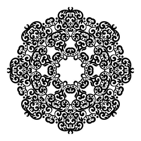 Κύκλος στολίδι δαντέλα, στρογγυλή διακοσμητικό πετσετάκι γεωμετρικό μοτίβο, μαύρο και άσπρο απομονωμένη μάνταλα — Διανυσματικό Αρχείο