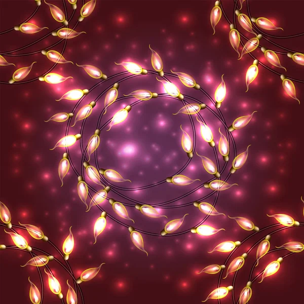 丰富多彩的红色发光圣诞 Lights.Vector 元素可以用作新年装饰的背景。节日插图，发光电动花环、 闪闪发光的灯泡和电线 — 图库矢量图片