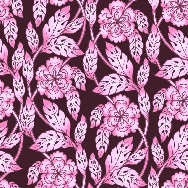 Padrão sem costura floral abstrato. Flor vetorial flores 3d, ramos e folhas. Elementos para design em cores rosa . — Vetor de Stock