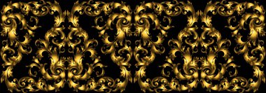 Vektör sorunsuz vintage tasarım öğesi. Çiçek sınır ile stilize Barok kaydırır. 19. yüzyıl tarzında altın zengin döküm. Lüks, siyah altın yaprakları
