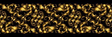 Vektör sorunsuz vintage tasarım öğesi. Çiçek sınır ile stilize Barok kaydırır. 19. yüzyıl tarzında altın zengin döküm. Lüks, siyah altın yaprakları