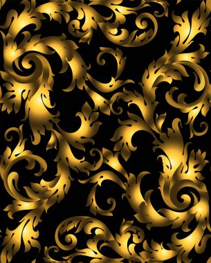 Altın vintage seamless modeli ile siyah arka plan üzerine ayrıntılı elemanları çok.