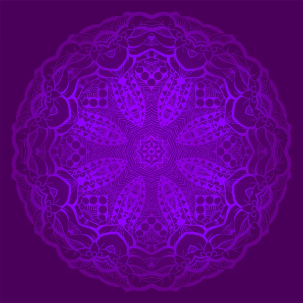 Mandala de encaje al estilo indio. Adorno bohemio. Traceria círculo púrpura real. Plantilla única para diseño o telón de fondo — Vector de stock