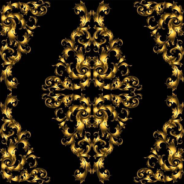 黒い背景に詳細な要素の多いゴールデン ヴィンテージ シームレス パターン. — ストックベクタ