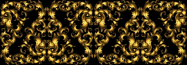 ベクターのシームレスなビンテージ デザイン要素。花の境界線様式化されたバロック式スクロール。19 世紀のスタイルで黄金の豊富な成形。高級黒金の葉 — ストックベクタ