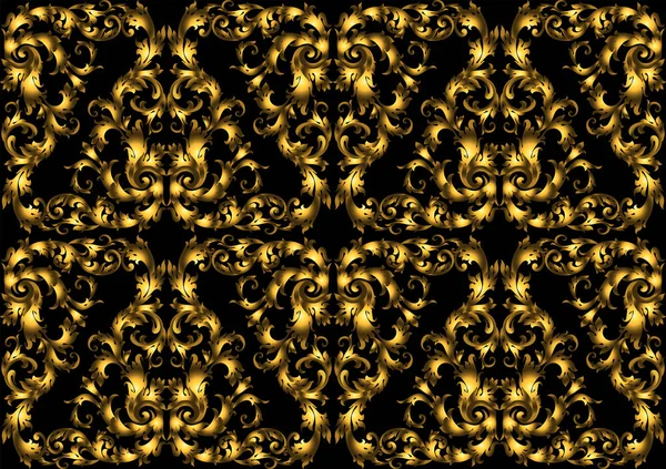 Golden vintage seamless pattern with lot of detailed elements on black background. — Stock Vector