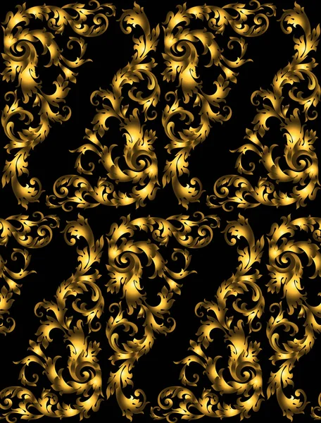Goldenes Vintage-nahtloses Muster mit vielen Details auf schwarzem Hintergrund. — Stockvektor