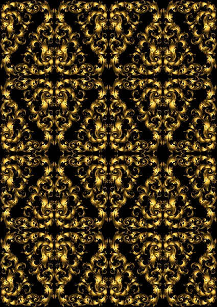 黒い背景に詳細な要素の多いゴールデン ヴィンテージ シームレス パターン. — ストックベクタ