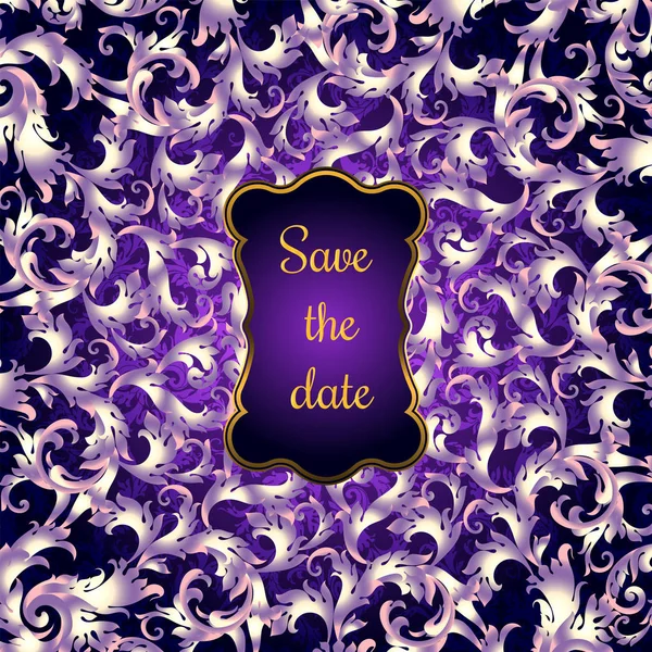 Zaproszenie z koronkowy w stylu indyjskim. Czeski ornament. Royal purple koło maswerk. Unikalny szablon projektu lub tło — Wektor stockowy