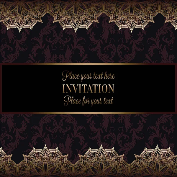 Invitación de boda o tarjeta, mandala de encaje intrincado. Sombras de oro real, Islam, árabe, indio, Dubai . — Vector de stock