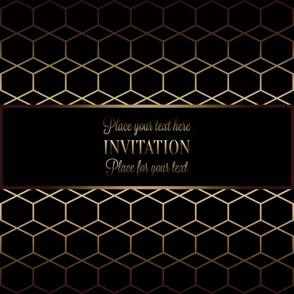 Fond abstrait avec cadre vintage antique, noir et or de luxe, bannière géométrique, carte d'invitation, modèle pour le design — Image vectorielle