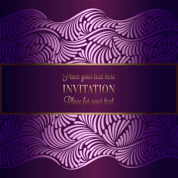 Abstracte achtergrond met antieke, vintage frame van luxe violet, bloemen behang ornamenten, uitnodigingskaart, boekje, mode patroon, sjabloon voor ontwerp — Stockvector