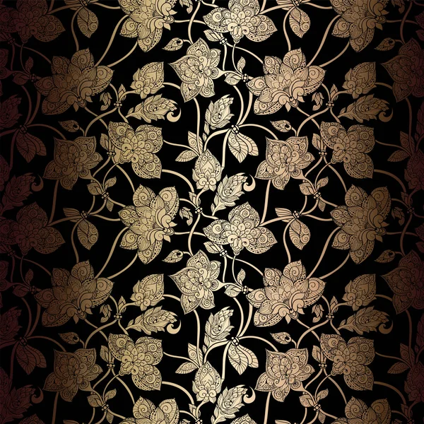 Αφηρημένη απρόσκοπτη υπόβαθρο με αντίκες, πολυτελή μαύρο και χρυσό ρετρό φύλλωμα, βικτοριανό banner, damask διακοσμητικά floral ταπετσαρία στυλ μπαρόκ tracery, σχέδιο μόδας, χρυσό μπροκάρ — Διανυσματικό Αρχείο