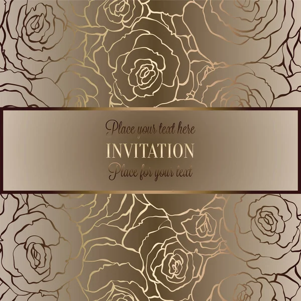 Abstrakter Hintergrund mit Rosen, luxuriösem beige und goldenem Vintage-Tracery aus Rosen, Damast-Tapeten-Ornamenten, Einladungskarte, Barock-Booklet, Modemuster, Design-Vorlage — Stockvektor