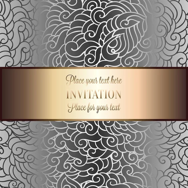 バラと抽象的な背景は、テキスト ヴィンテージ網目模様のゴールドの場所で銀高級金属製羽、花のダマスク織の壁紙装飾、招待状、ファッション パターン — ストックベクタ