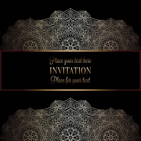 Invitación de boda o tarjeta, mandala de encaje intrincado. Sombras de oro real, Islam, árabe, indio, Dubai . — Archivo Imágenes Vectoriales