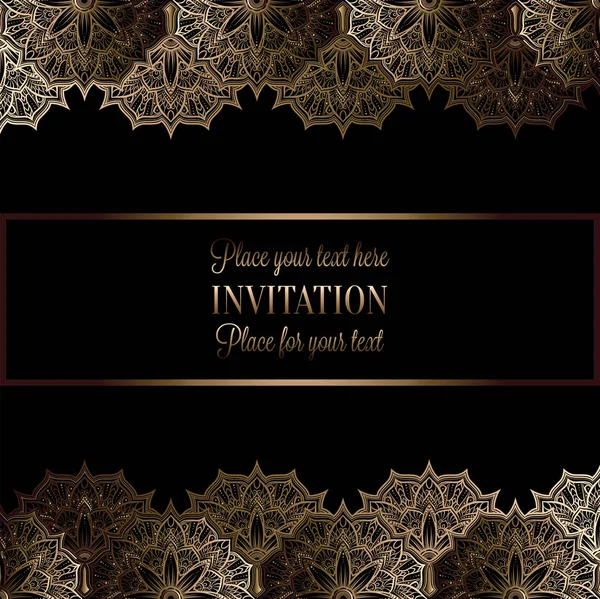 Приглашение на свадьбу или открытка, замысловатая кружевная мандала. Королевские оттенки золота, Ислам, Арабик, Индийский, Дубай . — стоковый вектор
