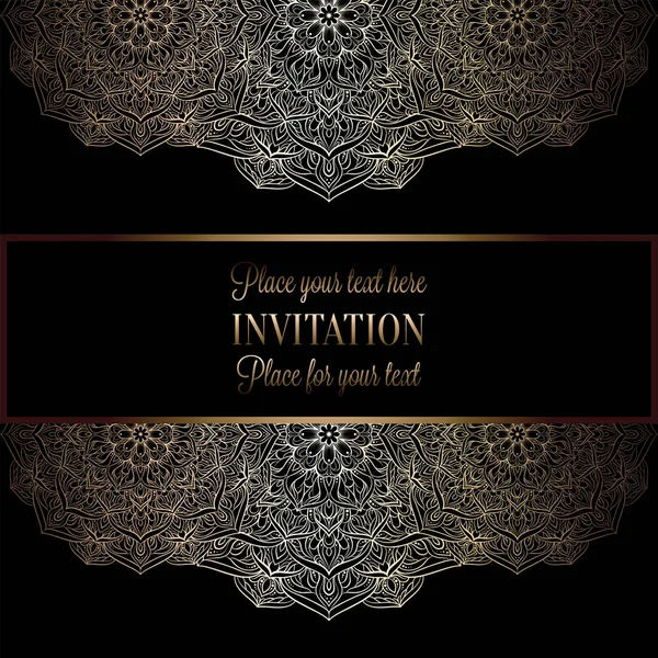 Invitación de boda o tarjeta, mandala de encaje intrincado. Sombras de oro real, Islam, árabe, indio, Dubai . — Archivo Imágenes Vectoriales