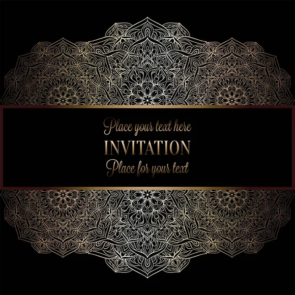 Invitación de boda o tarjeta, mandala de encaje intrincado. Sombras de oro real, Islam, árabe, indio, Dubai . — Archivo Imágenes Vectoriales