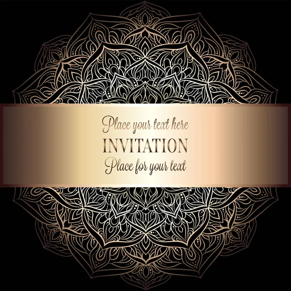 Invitation de mariage ou carte, mandala en dentelle complexe. Royal nuances d'or, Islam, Arabe, Indien, Dubaï . — Image vectorielle