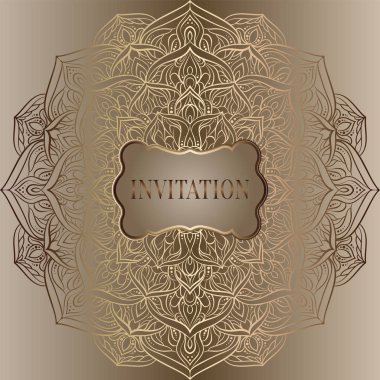 Romantik arka plan antika, lüks bej ve altın ile vintage çerçeve, Viktorya dönemi afiş, dantelli mandala duvar kağıdı süsler, davetiye, Barok tarzı kitapçık, moda deseni