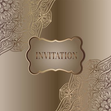 Romantik arka plan antika, lüks bej ve altın ile vintage çerçeve, Viktorya dönemi afiş, dantelli mandala duvar kağıdı süsler, davetiye, Barok tarzı kitapçık, moda deseni