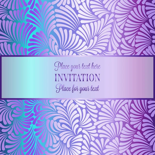 Fond romantique avec antique, luxe vert menthe, pourpre et rose tons pastel cadre vintage, bannière victorienne, faite de plumes ornements de papier peint, carte d'invitation, livret de style baroque — Image vectorielle