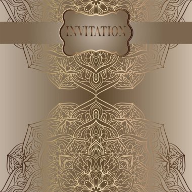 Romantik arka plan antika, lüks bej ve altın ile vintage çerçeve, Viktorya dönemi afiş, dantelli mandala duvar kağıdı süsler, davetiye, Barok tarzı kitapçık, moda deseni