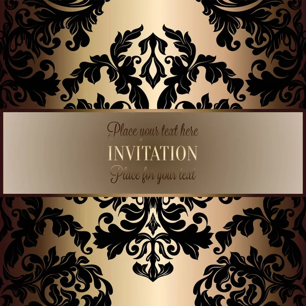 Fond baroque avec cadre vintage antique, noir et or de luxe, bannière victorienne, ornements de papier peint floral damassé, carte d'invitation, livret de style baroque, modèle de mode, modèle pour la conception — Image vectorielle