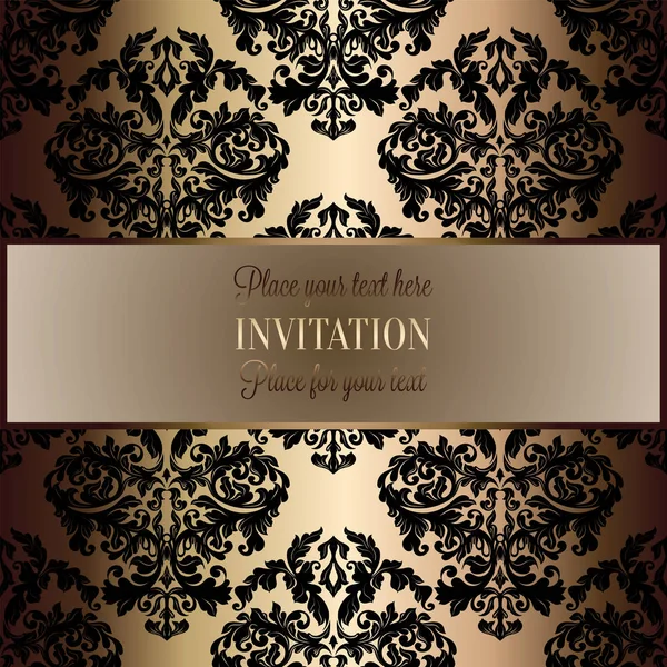 Fond baroque avec cadre vintage antique, noir et or de luxe, bannière victorienne, ornements de papier peint floral damassé, carte d'invitation, livret de style baroque, modèle de mode, modèle pour la conception — Image vectorielle