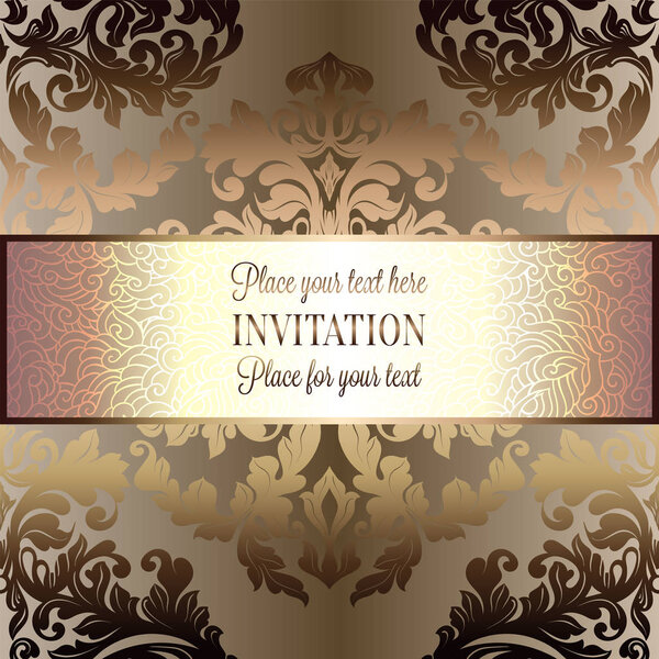 Барокко фон с антикварным, роскошный бежевый, коричневый и золотой винтажные рамки, викторианский баннер, дамасские цветочные украшения обои, пригласительная открытка, буклет в стиле барокко, модный узор
