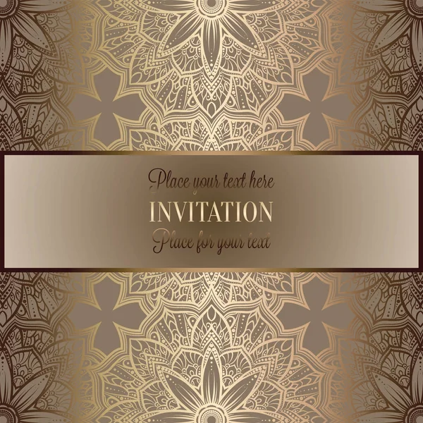 Abstract background , luxury beige and gold vintage frame, victorian banner, damask floral wallpaper ornaments, invitation card, baroque style booklet, fashion pattern, template for design — Stock Vector