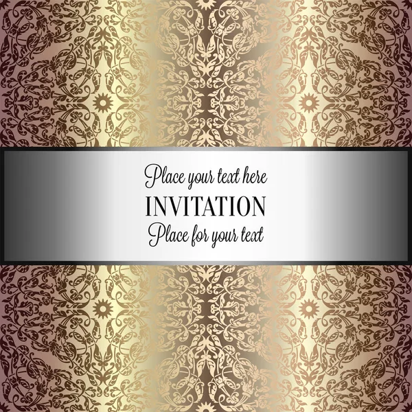 Fond baroque avec cadre vintage en or antique, beige luxe et métal, bannière victorienne, ornements de papier peint floral damassé, carte d'invitation, livret de style baroque, motif de mode, modèle — Image vectorielle