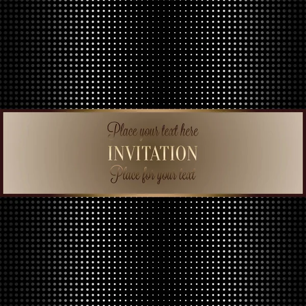 Baroque background with antique, luxury black and metal silver frame, template banner, halftone dot decoration, perfect for invitation or greeting card, stylish and contemporary design — Stock Vector