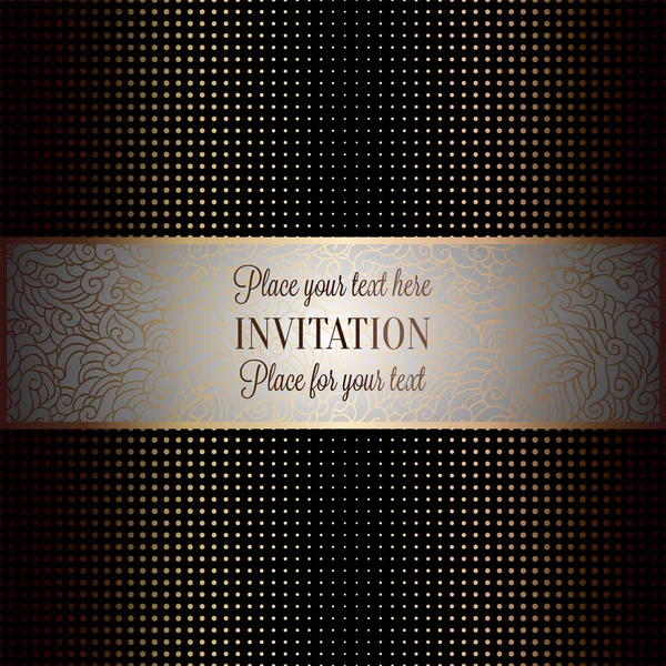 Μπαρόκ φόντο με αντίκες, πολυτελή μαύρο και μεταλλικό χρυσό πλαίσιο, πρότυπο banner, ράστερ dot διακόσμηση, ιδανικό για την πρόσκληση ή Ευχετήρια κάρτα, κομψό και σύγχρονο ντιζάιν — Διανυσματικό Αρχείο