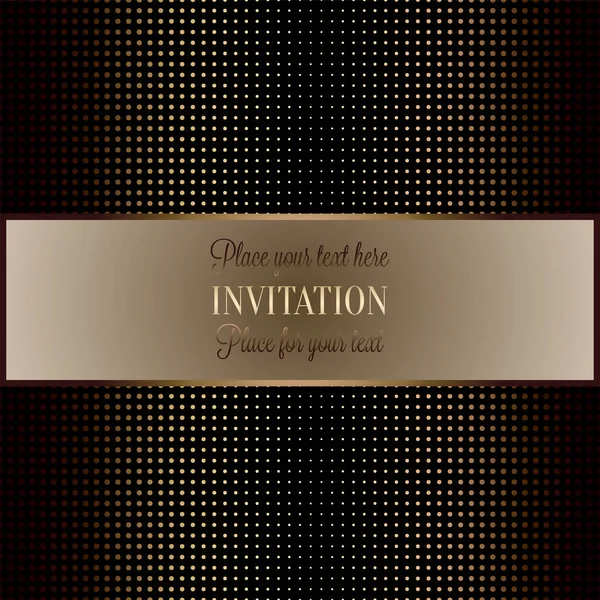 Baroque background with antique, luxury black and metal gold frame, template banner, halftone dot decoration, perfect for invitation or greeting card, stylish and contemporary design — Stock Vector