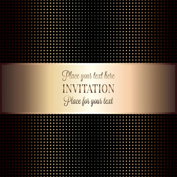 Baroque background with antique, luxury black and metal gold frame, template banner, halftone dot decoration, perfect for invitation or greeting card, stylish and contemporary design — Stock Vector
