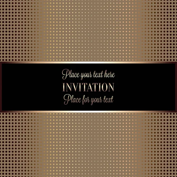 Baroque background with antique, luxury beige and metal gold frame, template banner, halftone dot decoration, perfect for invitation or greeting card, stylish and contemporary design — Stock Vector