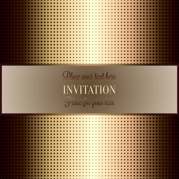 バロック アンティーク、豪華なベージュの背景、招待状やグリーティング カード、スタイリッシュで現代的なデザインの完璧な金属ゴールド フレーム、テンプレート バナー、ハーフトーン ドット装飾 — ストックベクタ