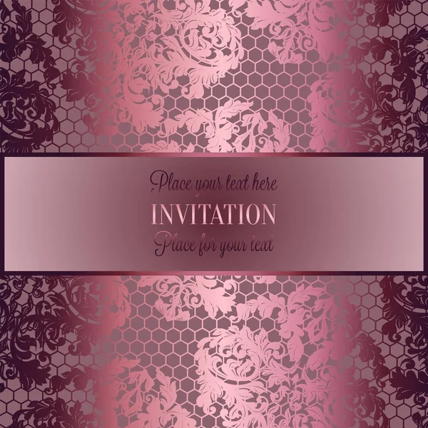 Fondo barroco con organza antigua de lujo con encaje de seda y marco vintage, bandera victoriana, adornos de papel pintado intrincados damasco, tarjeta de invitación, folleto de estilo barroco, decoración de encaje, textil — Vector de stock