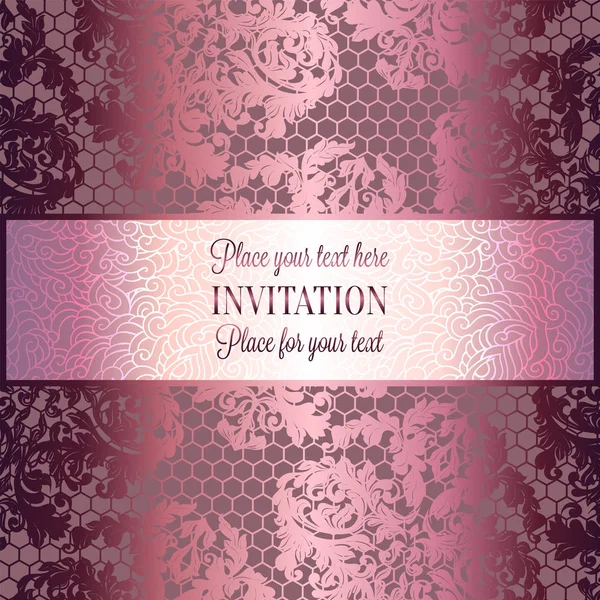 Baroque background with antique, luxury organza with silk lace and vintage frame,victorian banner, damask intricate wallpaper ornaments, invitation card, baroque style booklet, lace decoration,textile — Stock Vector