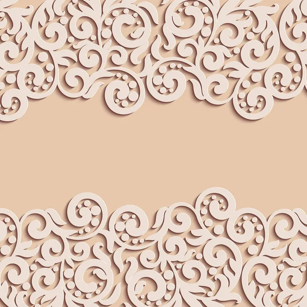 Vektor Blumenwirbel Dekoration. abstrakter 3D-Hintergrund für Einladungskarten, Designvorlage mit Leerplatz für Text. beige einfache Spitze mit Schatten, Papierschnitt-Effekt. — Stockvektor