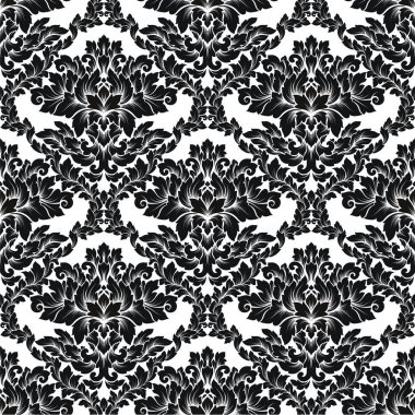 Damasko seamless modeli karmaşık tasarım. Lüks royal süsleme, Victoria doku duvar kağıdı, tekstil, ambalaj. Mükemmel çiçek Barok dantelli güzelleşmek siyah ve beyaz.