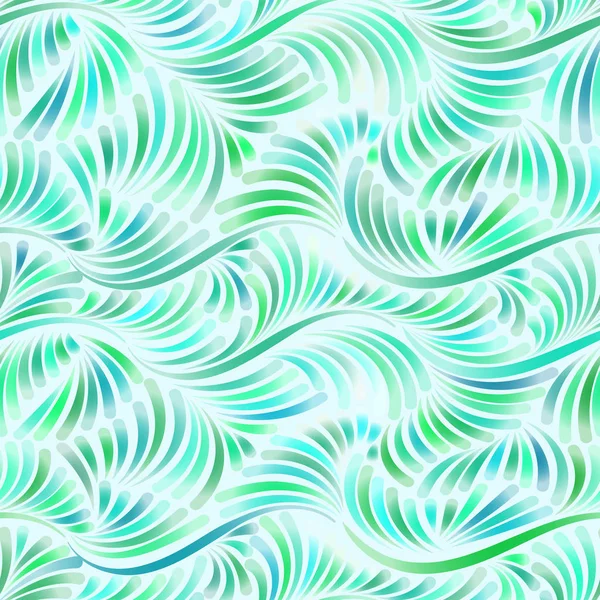 Textura colorida, patrón sin costuras en colores verdes. Patrón de remolinos y rizos, fondo simple con trazos ondulados . — Vector de stock