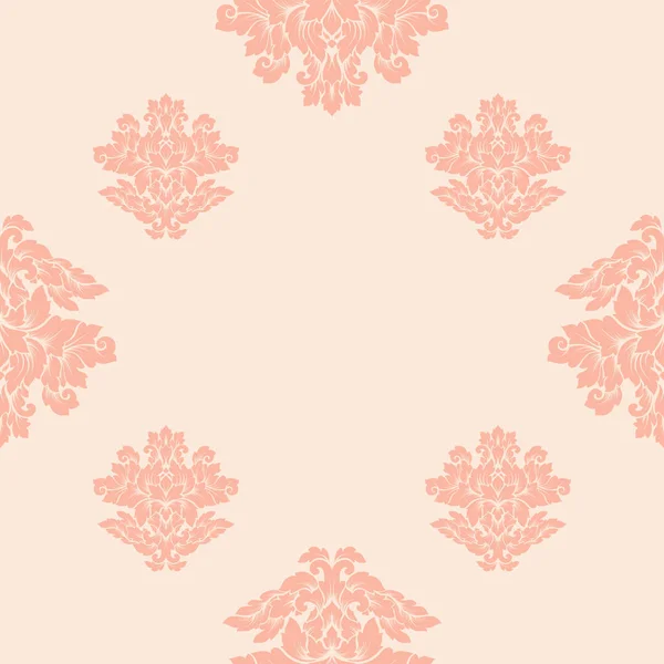 Damas motif sans couture design complexe. Ornement royal de luxe, texture victorienne pour fonds d'écran, textile, emballage. Exquise dentelle baroque florale fleurir dans des couleurs pêche vintage — Image vectorielle