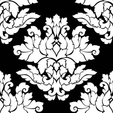 Damasko seamless modeli karmaşık tasarım. Lüks royal süsleme, Victoria doku duvar kağıdı, tekstil, ambalaj. Siyah ve beyaz siyah beyaz renklerde zarif çiçek Barok dantelli güzelleşmek
