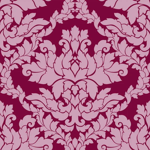 Varrat nélküli mintás damaszt motívum. Luxus királyi dísz, viktoriánus textúra háttérképek, textil-, csomagoló. Gyönyörű virágos barokk csipkés virágzik a szüreti mély vörös szín — Stock Vector