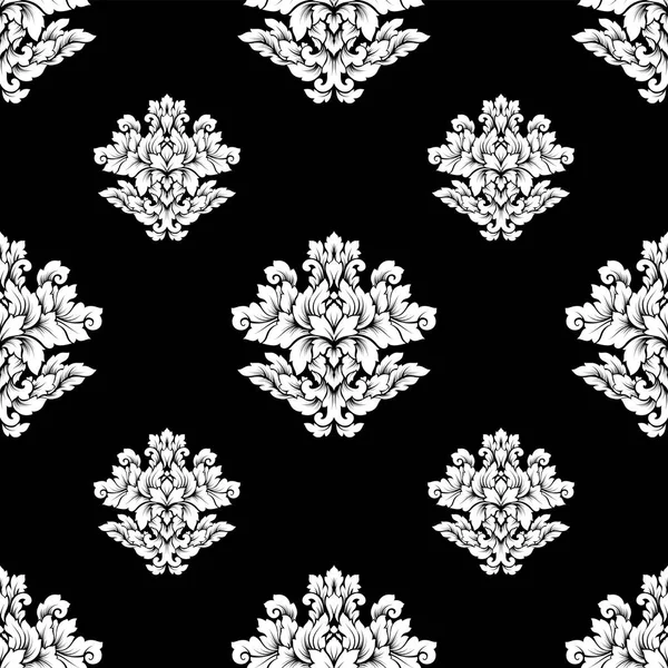 Damasco design sem costura padrão intrincado. Ornamento real de luxo, textura vitoriana para papéis de parede, têxtil, envoltório. requintado floral barroco renda florescer em preto e branco monocromático cores — Vetor de Stock