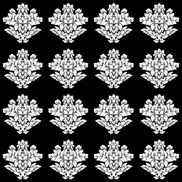 Damas motif sans couture design complexe. Ornement royal de luxe, texture victorienne pour fonds d'écran, textile, emballage. Exquise dentelle baroque floral fleurir dans des couleurs monochromes noir et blanc — Image vectorielle