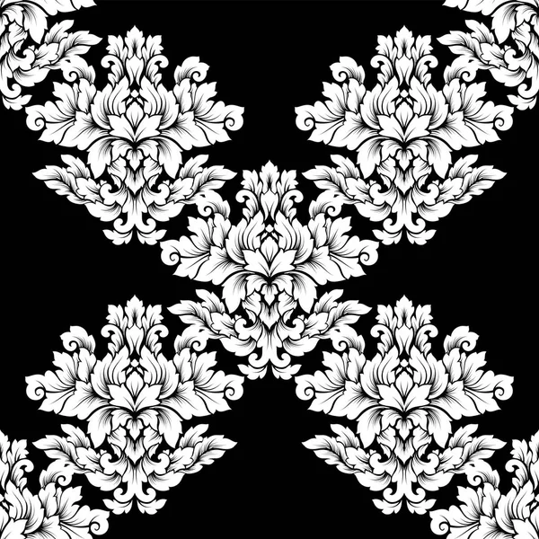 Damast nahtlose Muster kompliziertes Design. Luxus königliches Ornament, viktorianische Textur für Tapeten, Textilien, Verpackung. exquisite florale Barockspitze gedeiht in schwarz-weißen monochromen Farben — Stockvektor